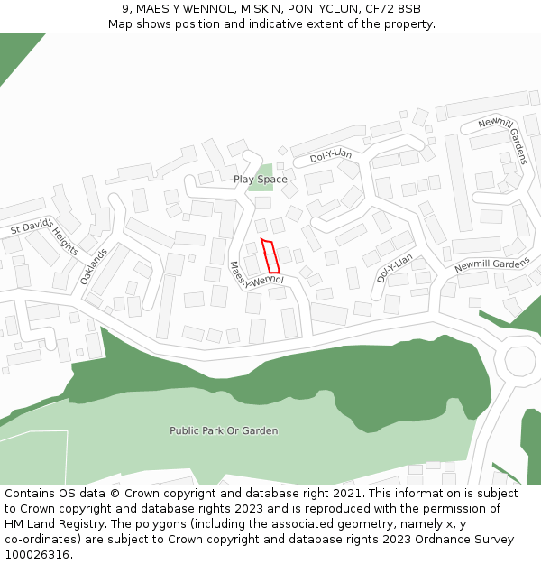 9, MAES Y WENNOL, MISKIN, PONTYCLUN, CF72 8SB: Location map and indicative extent of plot