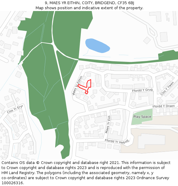 9, MAES YR EITHIN, COITY, BRIDGEND, CF35 6BJ: Location map and indicative extent of plot