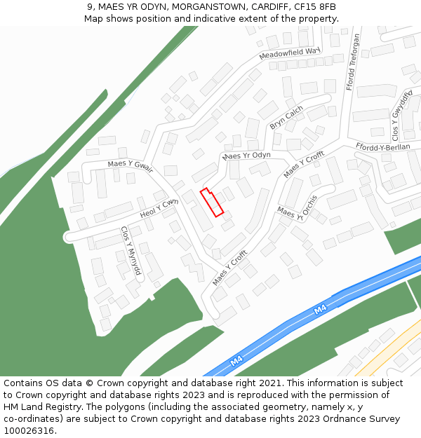 9, MAES YR ODYN, MORGANSTOWN, CARDIFF, CF15 8FB: Location map and indicative extent of plot