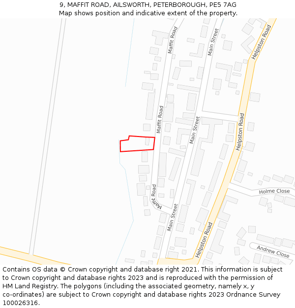 9, MAFFIT ROAD, AILSWORTH, PETERBOROUGH, PE5 7AG: Location map and indicative extent of plot