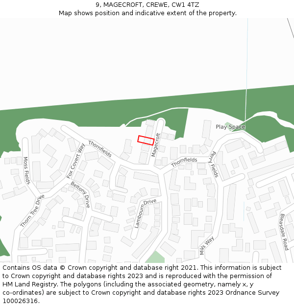 9, MAGECROFT, CREWE, CW1 4TZ: Location map and indicative extent of plot