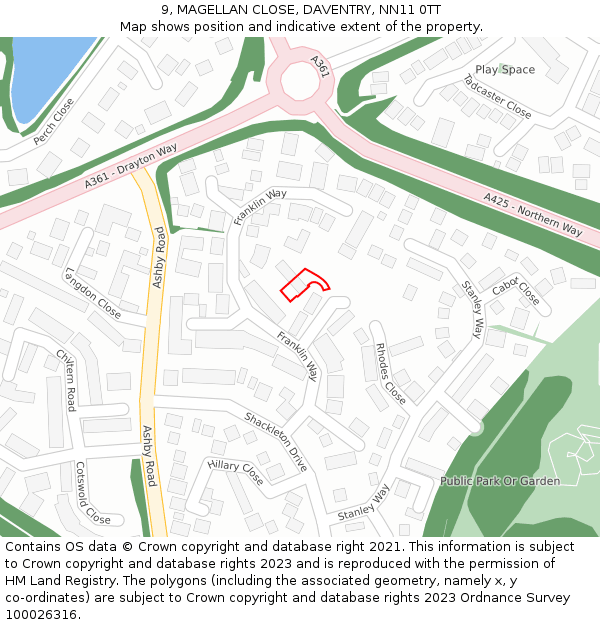 9, MAGELLAN CLOSE, DAVENTRY, NN11 0TT: Location map and indicative extent of plot