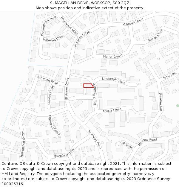 9, MAGELLAN DRIVE, WORKSOP, S80 3QZ: Location map and indicative extent of plot