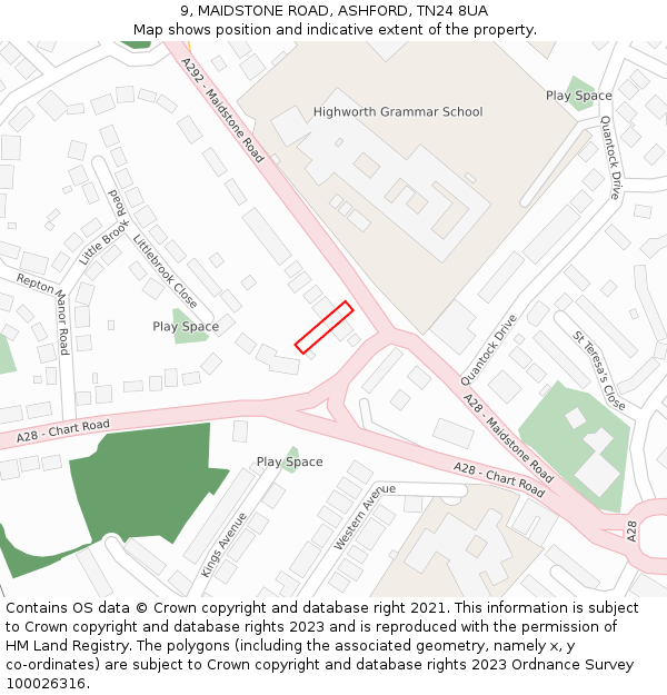 9, MAIDSTONE ROAD, ASHFORD, TN24 8UA: Location map and indicative extent of plot