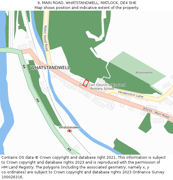 9, MAIN ROAD, WHATSTANDWELL, MATLOCK, DE4 5HE: Location map and indicative extent of plot