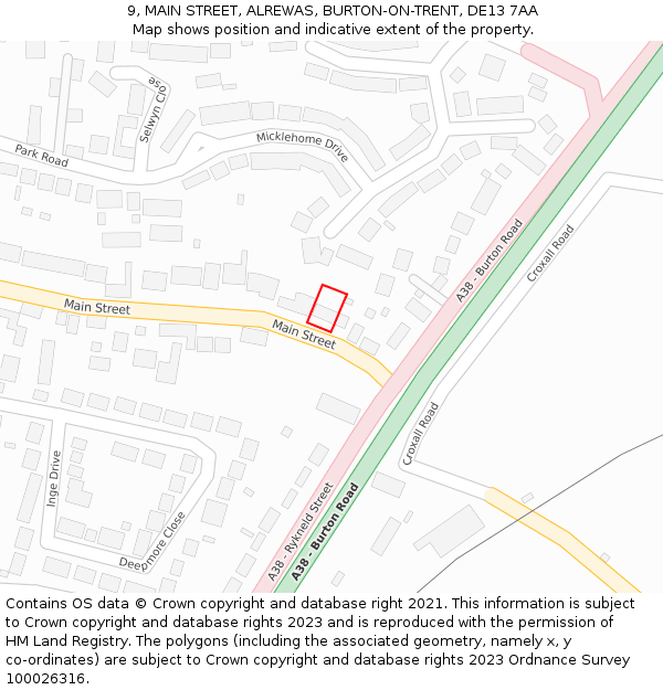 9, MAIN STREET, ALREWAS, BURTON-ON-TRENT, DE13 7AA: Location map and indicative extent of plot