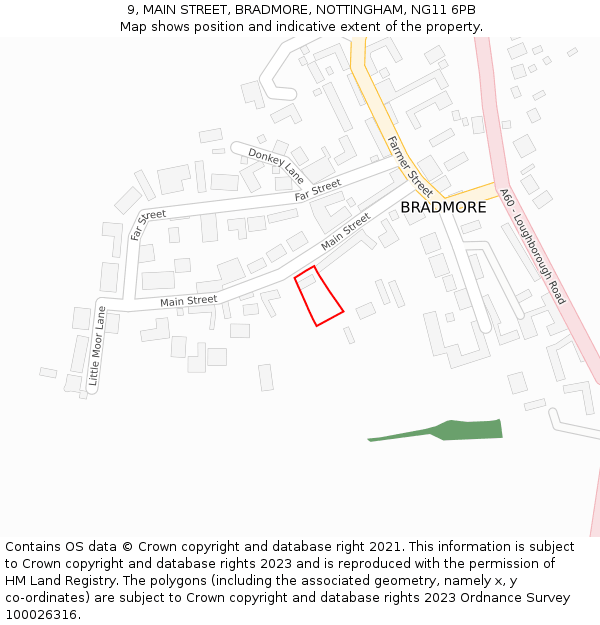 9, MAIN STREET, BRADMORE, NOTTINGHAM, NG11 6PB: Location map and indicative extent of plot