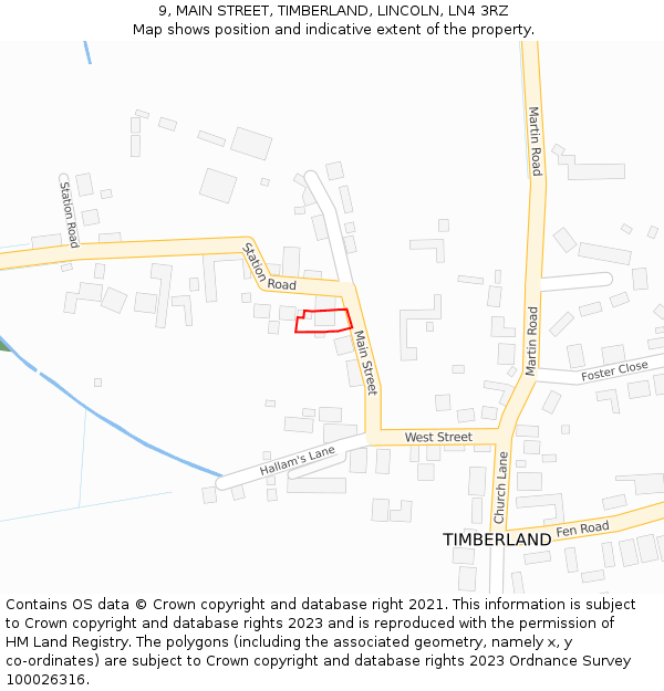 9, MAIN STREET, TIMBERLAND, LINCOLN, LN4 3RZ: Location map and indicative extent of plot