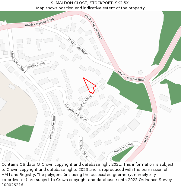 9, MALDON CLOSE, STOCKPORT, SK2 5XL: Location map and indicative extent of plot