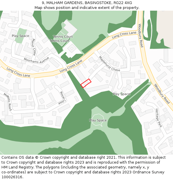 9, MALHAM GARDENS, BASINGSTOKE, RG22 4XG: Location map and indicative extent of plot