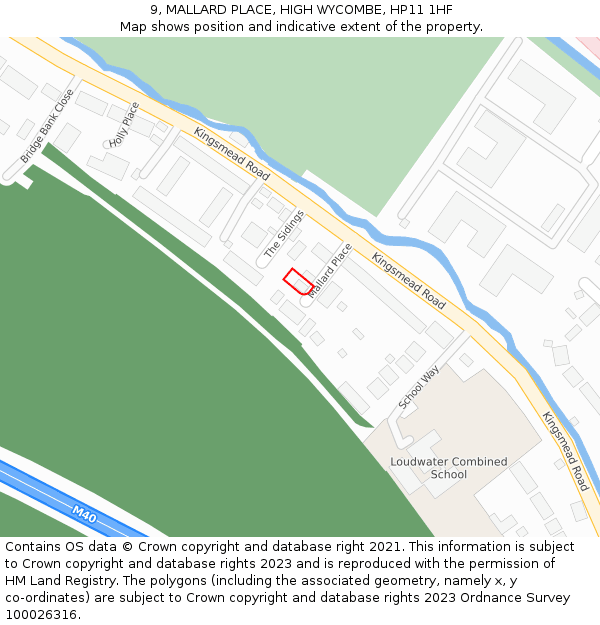 9, MALLARD PLACE, HIGH WYCOMBE, HP11 1HF: Location map and indicative extent of plot