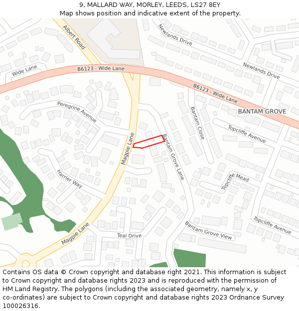 9, MALLARD WAY, MORLEY, LEEDS, LS27 8EY: Location map and indicative extent of plot