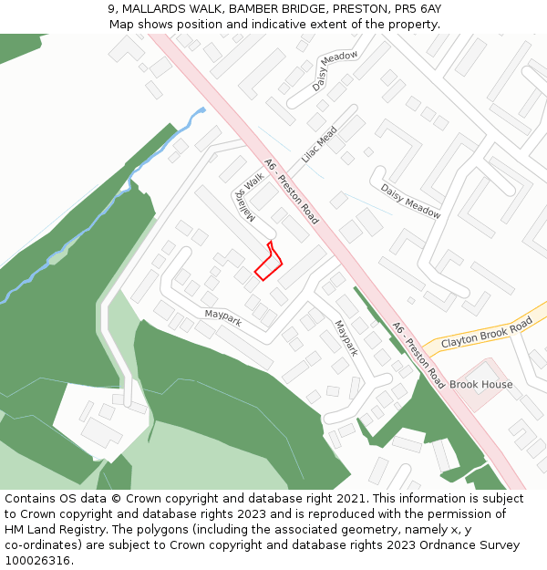 9, MALLARDS WALK, BAMBER BRIDGE, PRESTON, PR5 6AY: Location map and indicative extent of plot