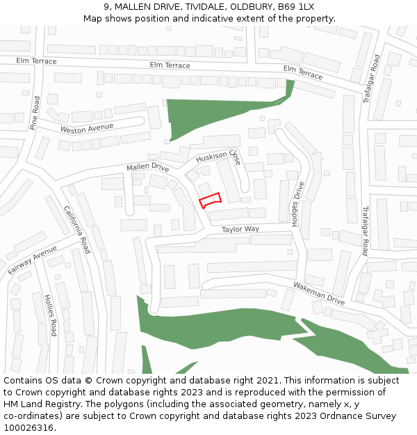 9, MALLEN DRIVE, TIVIDALE, OLDBURY, B69 1LX: Location map and indicative extent of plot