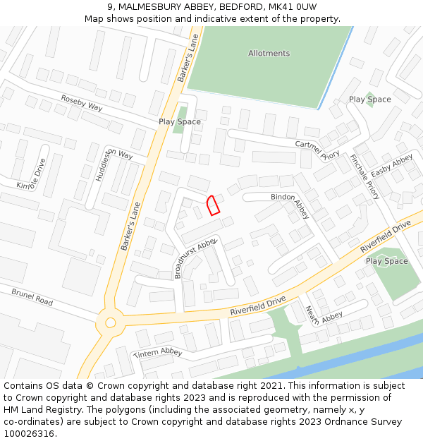 9, MALMESBURY ABBEY, BEDFORD, MK41 0UW: Location map and indicative extent of plot