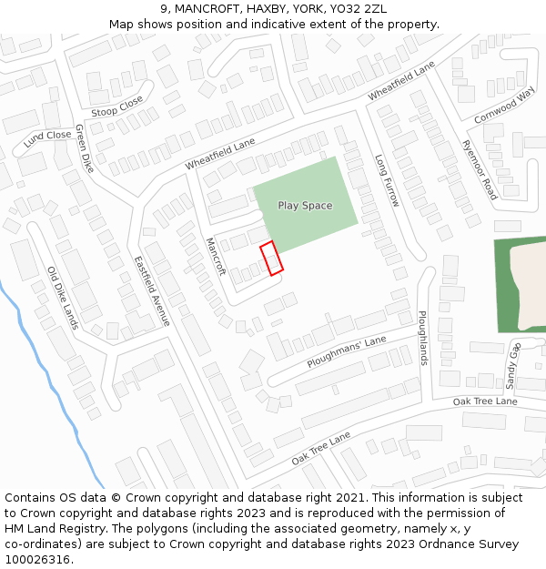 9, MANCROFT, HAXBY, YORK, YO32 2ZL: Location map and indicative extent of plot