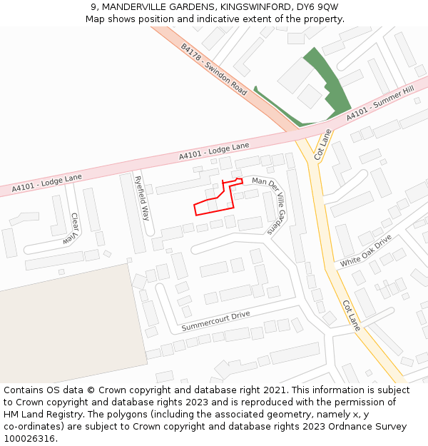 9, MANDERVILLE GARDENS, KINGSWINFORD, DY6 9QW: Location map and indicative extent of plot