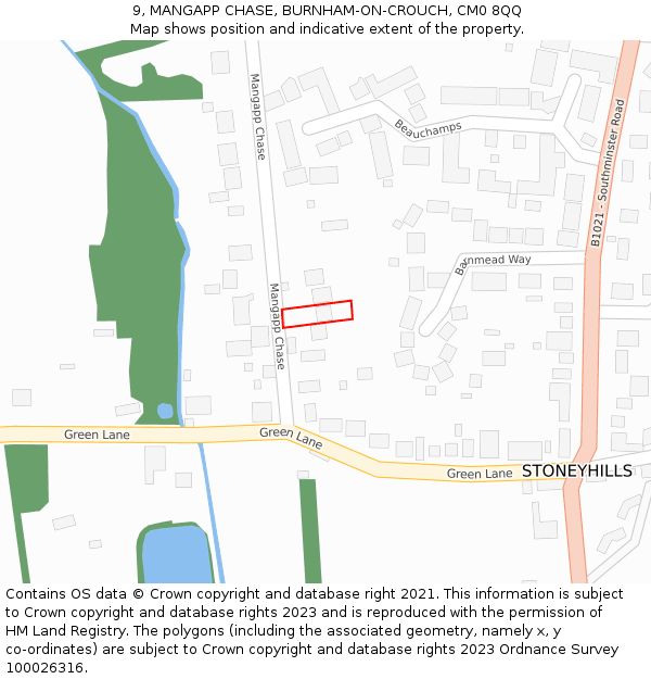 9, MANGAPP CHASE, BURNHAM-ON-CROUCH, CM0 8QQ: Location map and indicative extent of plot