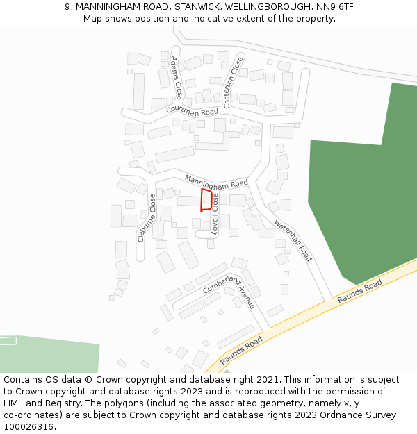 9, MANNINGHAM ROAD, STANWICK, WELLINGBOROUGH, NN9 6TF: Location map and indicative extent of plot
