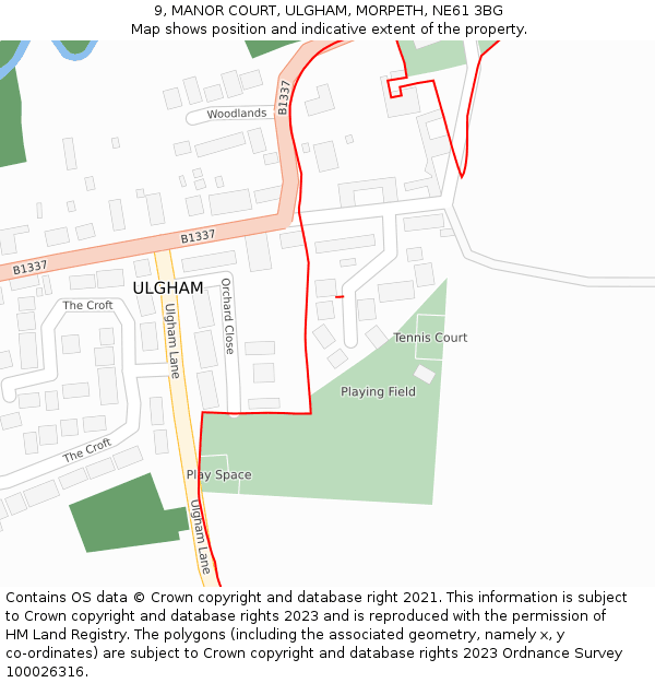 9, MANOR COURT, ULGHAM, MORPETH, NE61 3BG: Location map and indicative extent of plot