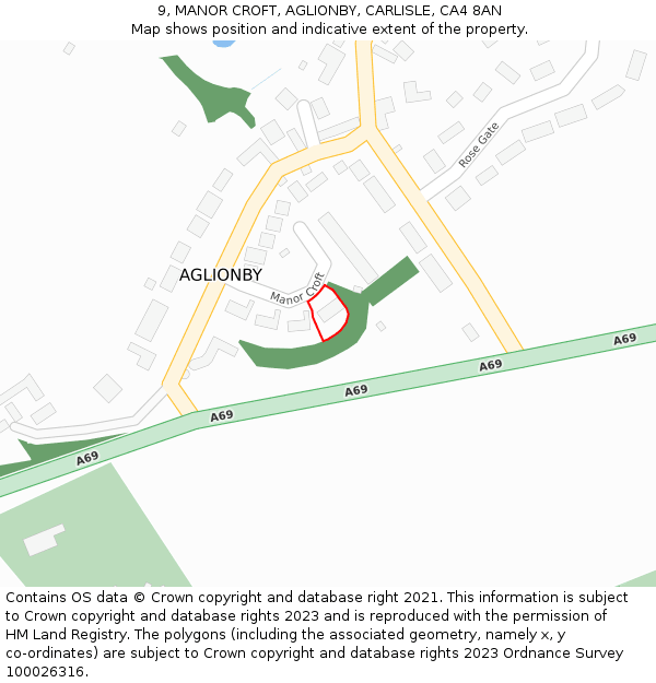 9, MANOR CROFT, AGLIONBY, CARLISLE, CA4 8AN: Location map and indicative extent of plot