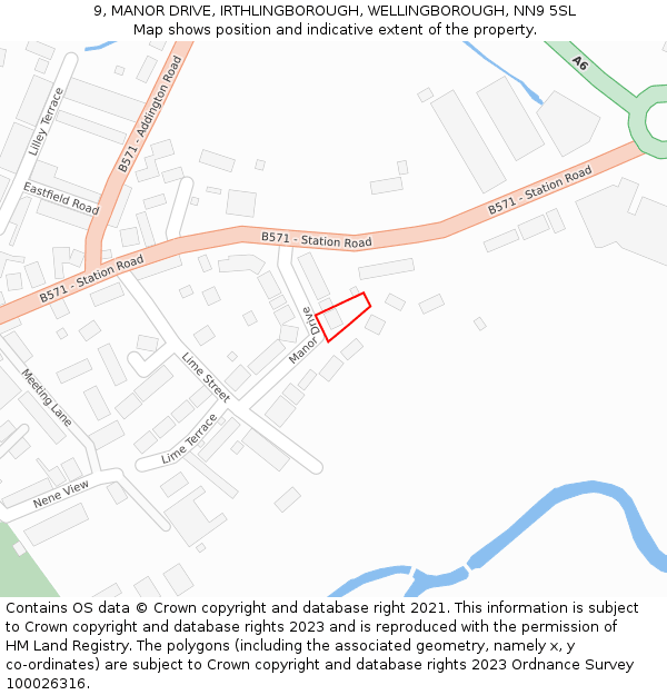 9, MANOR DRIVE, IRTHLINGBOROUGH, WELLINGBOROUGH, NN9 5SL: Location map and indicative extent of plot