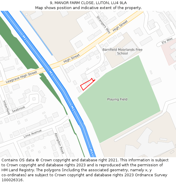 9, MANOR FARM CLOSE, LUTON, LU4 9LA: Location map and indicative extent of plot