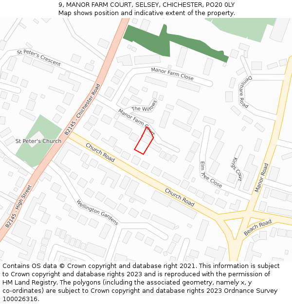 9, MANOR FARM COURT, SELSEY, CHICHESTER, PO20 0LY: Location map and indicative extent of plot
