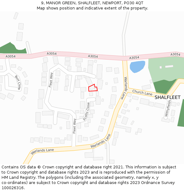 9, MANOR GREEN, SHALFLEET, NEWPORT, PO30 4QT: Location map and indicative extent of plot