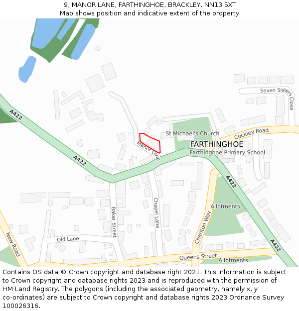 9, MANOR LANE, FARTHINGHOE, BRACKLEY, NN13 5XT: Location map and indicative extent of plot