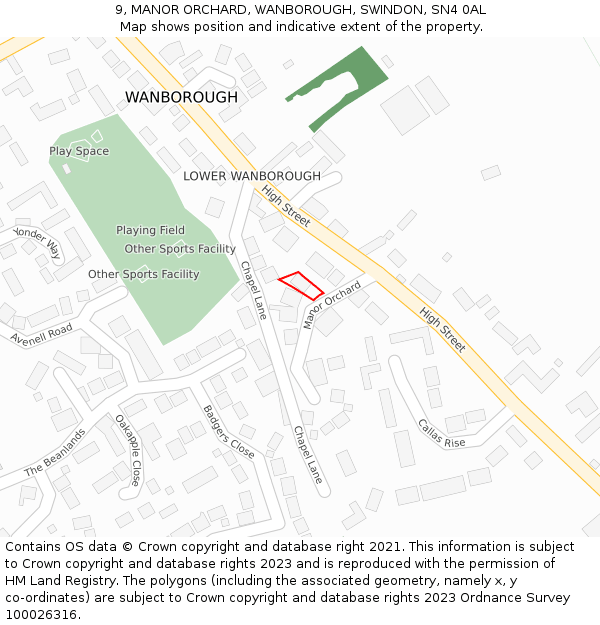 9, MANOR ORCHARD, WANBOROUGH, SWINDON, SN4 0AL: Location map and indicative extent of plot