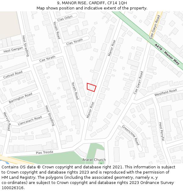 9, MANOR RISE, CARDIFF, CF14 1QH: Location map and indicative extent of plot