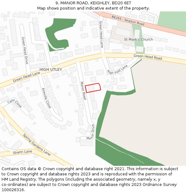 9, MANOR ROAD, KEIGHLEY, BD20 6ET: Location map and indicative extent of plot