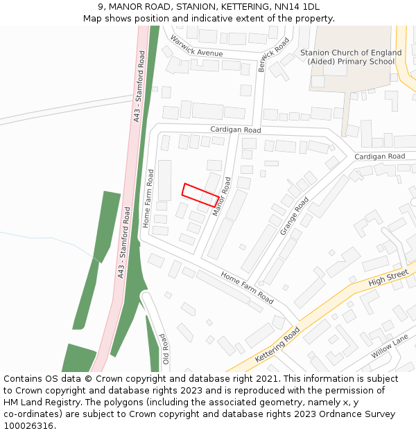 9, MANOR ROAD, STANION, KETTERING, NN14 1DL: Location map and indicative extent of plot