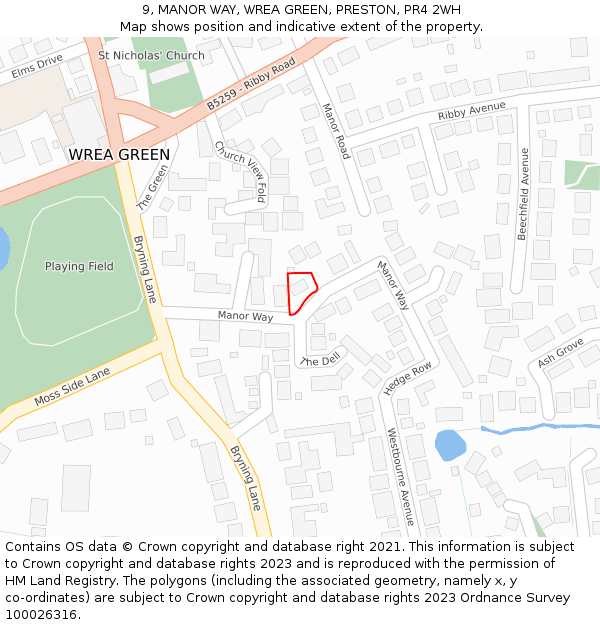 9, MANOR WAY, WREA GREEN, PRESTON, PR4 2WH: Location map and indicative extent of plot