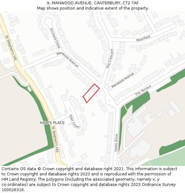 9, MANWOOD AVENUE, CANTERBURY, CT2 7AF: Location map and indicative extent of plot