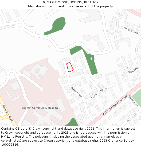 9, MAPLE CLOSE, BODMIN, PL31 1QY: Location map and indicative extent of plot