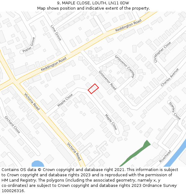 9, MAPLE CLOSE, LOUTH, LN11 0DW: Location map and indicative extent of plot