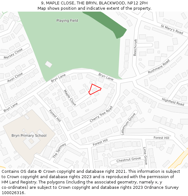 9, MAPLE CLOSE, THE BRYN, BLACKWOOD, NP12 2PH: Location map and indicative extent of plot