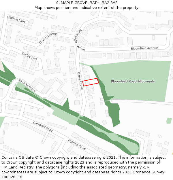 9, MAPLE GROVE, BATH, BA2 3AF: Location map and indicative extent of plot