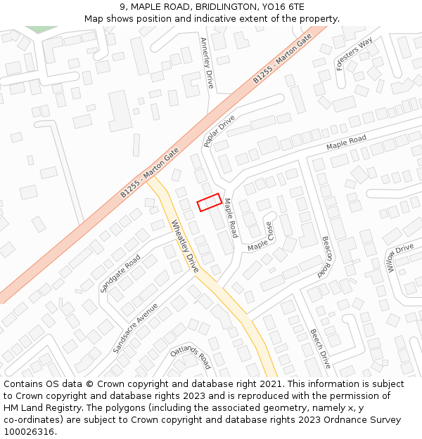 9, MAPLE ROAD, BRIDLINGTON, YO16 6TE: Location map and indicative extent of plot