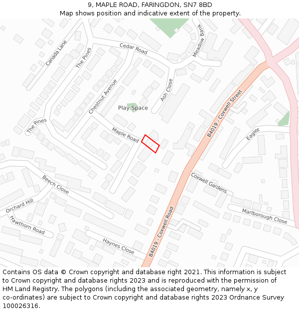 9, MAPLE ROAD, FARINGDON, SN7 8BD: Location map and indicative extent of plot