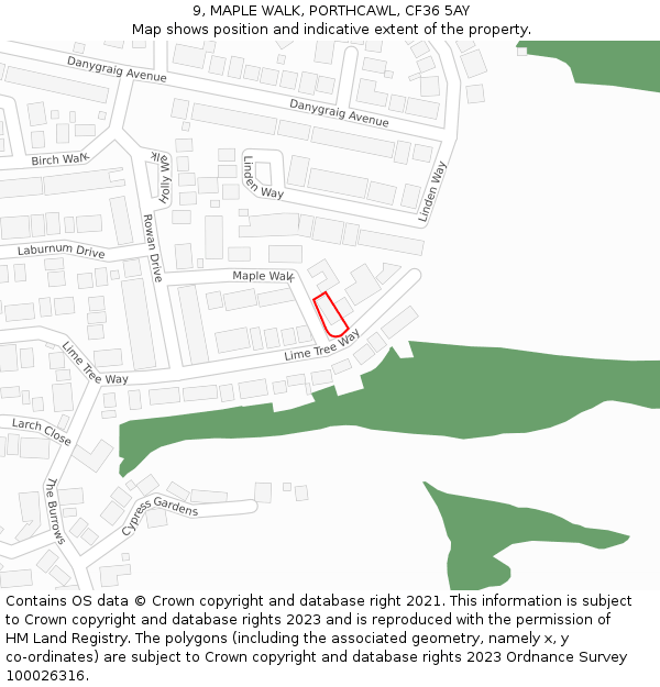 9, MAPLE WALK, PORTHCAWL, CF36 5AY: Location map and indicative extent of plot