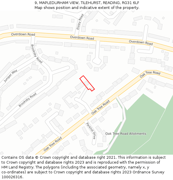 9, MAPLEDURHAM VIEW, TILEHURST, READING, RG31 6LF: Location map and indicative extent of plot