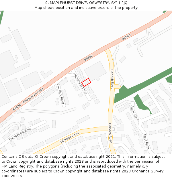 9, MAPLEHURST DRIVE, OSWESTRY, SY11 1JQ: Location map and indicative extent of plot
