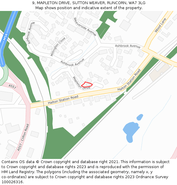 9, MAPLETON DRIVE, SUTTON WEAVER, RUNCORN, WA7 3LG: Location map and indicative extent of plot