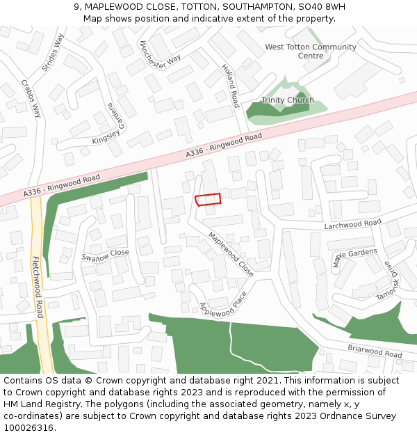 9, MAPLEWOOD CLOSE, TOTTON, SOUTHAMPTON, SO40 8WH: Location map and indicative extent of plot