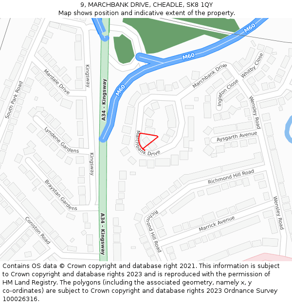 9, MARCHBANK DRIVE, CHEADLE, SK8 1QY: Location map and indicative extent of plot