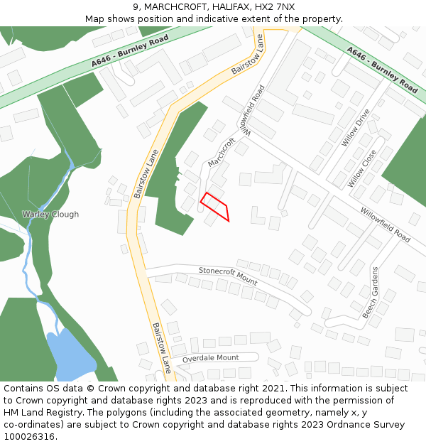 9, MARCHCROFT, HALIFAX, HX2 7NX: Location map and indicative extent of plot