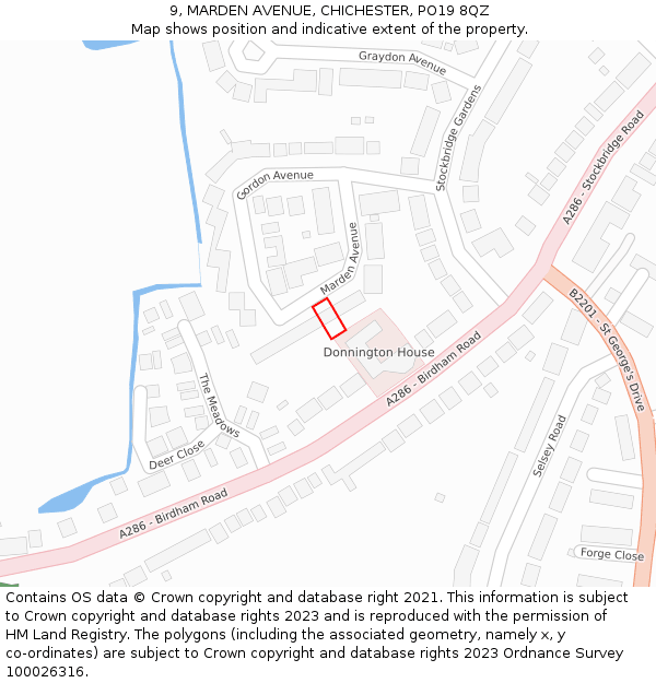 9, MARDEN AVENUE, CHICHESTER, PO19 8QZ: Location map and indicative extent of plot